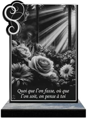 ETERNEL - Plaque Funéraire Personnalisée Cadre Ornements - Fleurs, Nature, Rose, Pivoine - Texte Personnalisable, Plaque Funéraire Gravée au Laser pour Hommage, Plaque Cimetière, Tombale, Obsèques