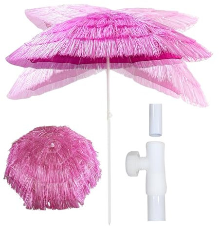 Ggipxalatyr 6.5FT Tiki Beach Umbrella No With Base - Hawaiian Style Beach Umbrella W/8 Ribs, Patio Umbrella Pink, Tropical Hawaiian Grass Pool Umbrellas, Tiki Umbrella For Garden, Balcony, Patio