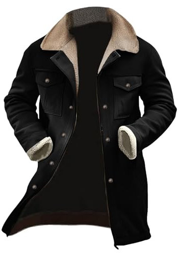 Générique Manteau Homme Hiver Chaud Long Veste en Daim Veste en Cuir Homme Vintage Blouson Aviateur Homme Parka Coupe Vent Homme