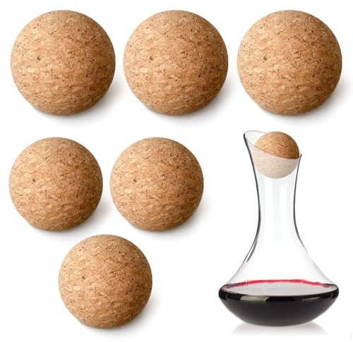 6pcs Wine Cork Balls, Wooden Cork Ball Stopper for Wine Decanter Carafe Bottle Replacement Glass Decanter Stopper, Wine Corks for Wine Bottles (2.4‘’+2‘’)