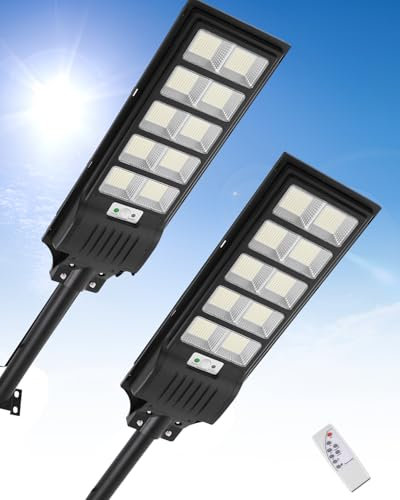 Sararoom Farolas Solares 500W | 6500K Focos LED Exterior | Impermeable IP65 Farola Energía Solar con Sensor de Movimiento y Control Remoto, Luz de Seguridad para Camino Terraza Patio Garage, 2Pcs