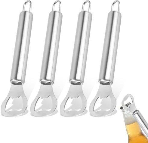Flaschenöffner Edelstahl, Bieröffner 4 Stück, Barkeeper Bierflaschenöffner Flaschenöffner Personalisiert, Kapselheber mit Tragbare Lochdesign Großes Geschenke für Männer Neujahrs Camping (16 * 4cm)