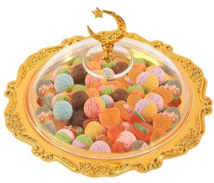 GZWY Ramadan Tablett, Ramadan Deko Teller, Eid Mubarak Dekoration Teller mit Deckel Eid Süßigkeiten Servierplatte, Ramadan Dekoration mit Mond und Stern Serviertablett für Dessertsnacks Eid Party (C)