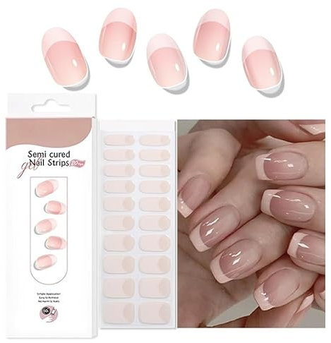 Virellay 20 Stück French Nude Rosa UV Gel Nagelfolie - Full Cover Gel Nail Stickers Pink - Hochwertig Long Lasting Gellack Wraps für Nagel -Nagelfolie Selbstklebend für Frauen Mädchen Nagelkunst