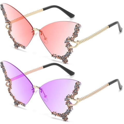 HDGSAFD 2 Stück Schmetterlingsbrille, Strassbrillen, Stilvolle Und Personalisierte Brillen, Frauengläser, Retro-Brillen.