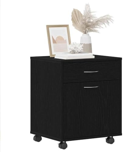 vidaXL Rullande skåp 45 x 38 x 54 cm Konstruerat trä Svart Ek | Massor med plats för att hålla ordning, Modern look som fräschar upp vilket kontor som helst,