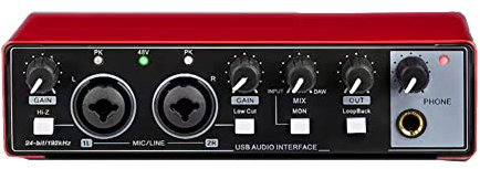 Wrtysully 1 Stück Soundkarte Studio Record USB Audio Professional 48V Phantom für Recording Rot