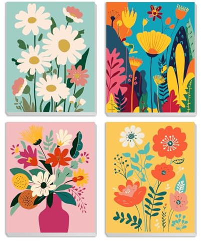 MXJSUA 4 Pack Flowers Framed Canvas Paint by Numbers for Kids Adults, Flowers Paint by Numbers Kit for Children Beginners, DIY Acrylic Painting Craft Kits for Home Wall Decor, 20x25cm