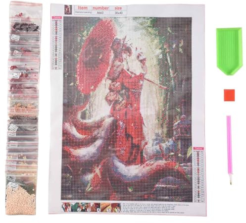 Sirxlevcy Japanese Portrait Nine-Tailed Picture Rhinestone Full Round Diamond Embroidery Cartoon Home Decoration
