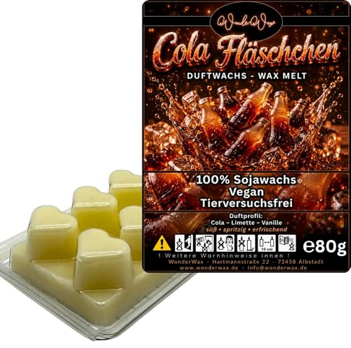 WonderWax® Duftriegel 6 x Duftwachs Herzen Weiß Cola Fläschchen | Farbe: Weiß | Raumduft für Duftlampen, Wax Melt, Sojawachs, Indoor Duftöl Wachs schmelzen für Aromalampe