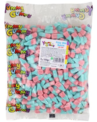 Yummy Gummy Fizzy Pink & Blue Bottles | 1kg Bulk Tub | Halal, Chewy & Fruity Candy | Fun Party Sweets