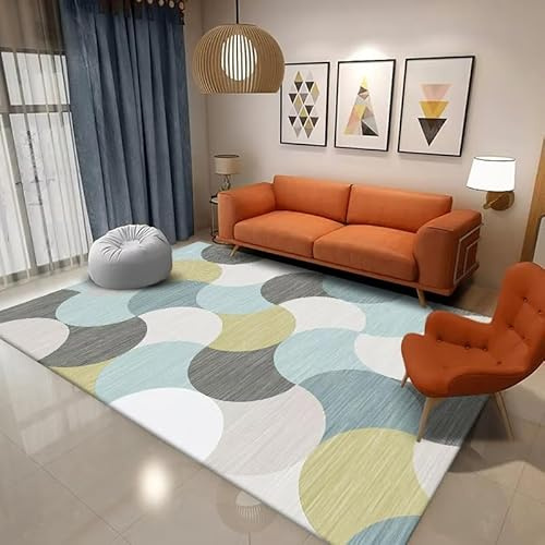 AJALGZ Grün-Senfgelber Teppich mit geometrischem Muster, einfacher Rutschfester Teppich, Warmer Winterteppich für die Heimdekoration (100 x 150 cm/anpassbar)