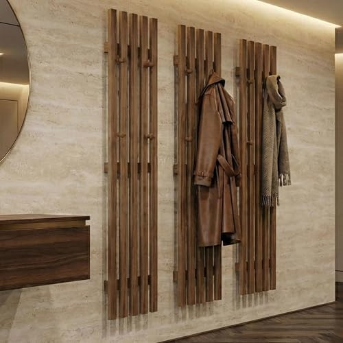 MCA 3er-Set Garderobenpaneel HWC-P56 24 Haken Massiv-Holz