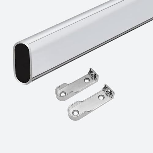 Tubo Appendiabiti Ovale 100 cm - Asta Barra Per Guardaroba, Armadio Cromato 15x30mm - Kit con 2 Supporti Laterali