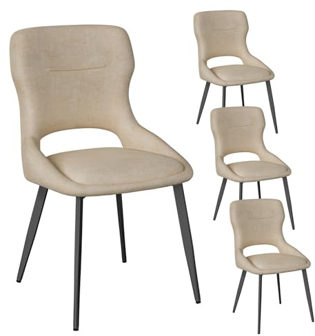 WOLTU Esszimmerstühle 4er Set, Stühle Esszimmer, Küchenstühle, Wohnzimmer Essstühle mit Ausschnitt Rückenlehne Streifen Samt Stuhl, Gepolsterte Stühle für Esszimmer, Küche, Schlafzimmer, Khaki