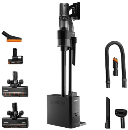 Gorenje SVC296749NEBL Akku Staubsauger/Saugkraft: 190 W/Bis zu 60 min Laufzeit/Schmutz-Auffangbehälter: 0,6 Liter/Anti-Tangle Multi-Bodendüse/Multi-Zyklon-HEPA13-Filterung/InverterPower/2 in 1