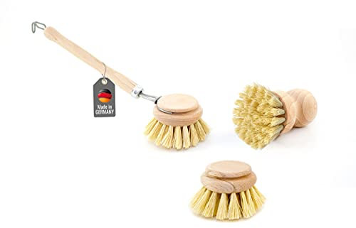 Lantelme Holz Spülbürsten Set 3 TLG. | Geschirrbürste mit Ersatzkopf und Topfbürste | Nachhaltige Qualität | Ideal für Zuhause Imbiss Großküche | Robuste Bürsten für Reinigung Topf Pfanne Teller