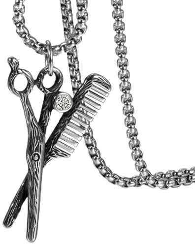 Cupimatch Neuheit Herren Kette mit Anhänger Schere Kamm 56cm Halskette Zirkonia Edelstahl Schmuck, Silber