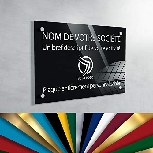 Plaque Professionnelle Troglass Personnalisée - Plaque professionnelle Médecin, Infirmier, Avocat - Dimensions, Couleur, Taille, Texte, Logo personnalisable (Fond Noir)