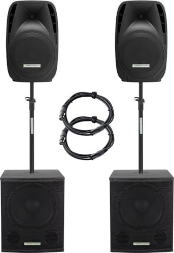 Pronomic 215S-212A Aktive PA-Anlage - aktives PA-Set mit 2X 15-Subwoofer und 2X 12-Satelliten - 1000 Watt Gesamtleistung (RMS) - inklusive Distanzrohre und 2,5m-Kabeln