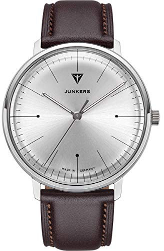 Junkers Bauhaus 40mm Analog Quarz Herrenuhr Lederarmband Silber 9.08.01.03
