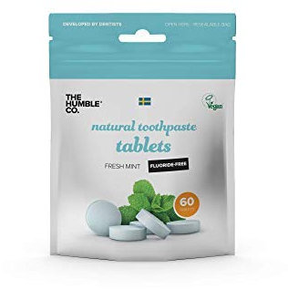 The Humble Co. Zahnbürstentabletten ohne Fluorid (2 x 60 Stücke) | Frische Minze | Plastik frei, Umweltfreundlich, Vegan, Zuckerfrei, von Zahnärzten empfohlen - Verhindert Mundgeruch, Karies, Plaque