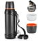 OKADI Thermosflasche Edelstahl Vakuum Trinkflasche 2.5L, Isolierflasche mit Trinkbecher, Thermoskanne hält 24 Stunden heiß, 24 Stunden kalt, BPA-Free（Schwarz）