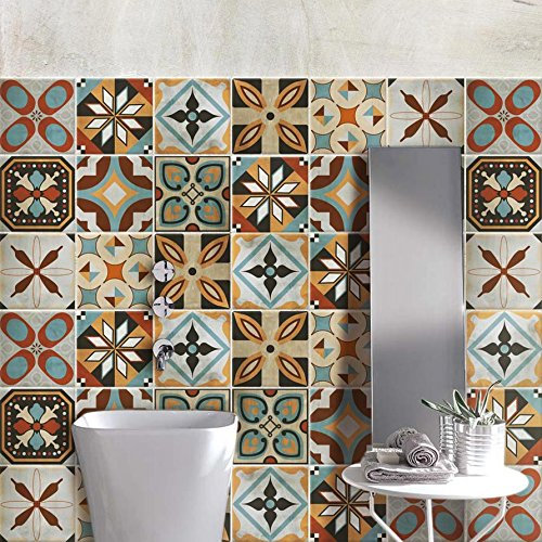 RE-COVERTILES - Adesivi per Piastrelle Bagno e Cucina 24 Pz 10x10 cm - PS00169 Decorazione murale in PVC impermeabile mattonelle mosaico stile cementine Azulejos