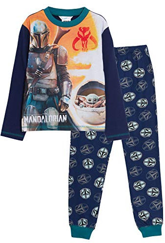 Star Wars Pyjama mandalorien pour garçon avec t-shirt et pantalon de détente, bleu marine, 9-10 ans