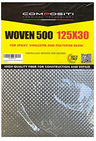 STUOIA tessuto in Fibra di Vetro 500 GR/mq, per Resina EPOSSIDICA E Poliestere, Bianco, 125 X 30 CM, prima scelta, orientamento 90° +90-90 Professionale