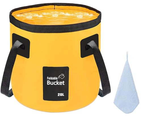 12L 20L Folding Water Bucket, Outdoor Sports Lightweight Portable Collapsible Bucket for Camping Traveling Picnic Hiking Fishing Boating Gardening Car Washing (20L, Yellow)