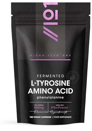 Fermented L-Tyrosine 500mg with BioPerine - 120 Capsules - Essential Amino Acid Support (120 Day Supply) by Alpha01