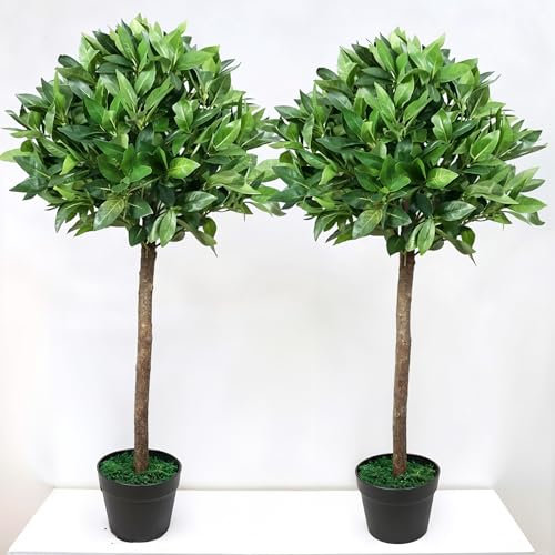 Pair of 4ft Artificial Bay Leaf Laurel Trees – Indoor/Outdoor Topiary Plants with Pots, Weather-Resistant Faux Greenery, UV Protected, Ideal for Garden, Patio, Home, Office, Events & Decor
