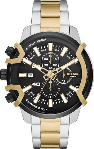 Diesel Griffed Montre pour Homme, Mouvement à Quartz/Chronographe avec Bracelet en Silicone, Acier Inoxydable ou Cuir, Argenté et Noir, 48mm