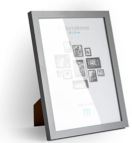 M MERCEO Bilderrahmen 18x24cm (1Stk) Grau – Holz MDF Fotorahmen einzeln oder Set – Posterrahmen mit Acrylglas – für Fotos & Poster, Wandmontage oder Tischaufsteller, Hoch- & Querformat