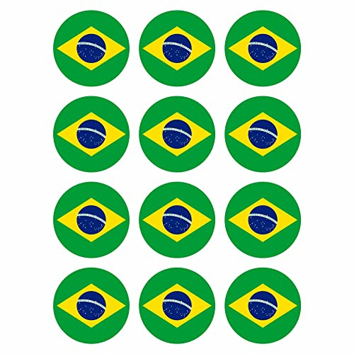 Generisch 12 Stück Rund 4 cm Aufkleber Brasilien Flagge | Wetterfest & UV Schutz