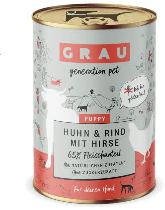 GRAU – das Original – Nassfutter für Hunde - Puppy - Huhn & Rind mit Hirse, 6er Pack (6 x 400 g), glutenfrei, für deinen Welpen