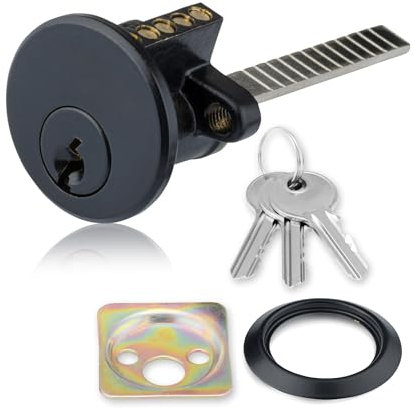 XFORT Matt Black Rim Cylinder, Security 5 Pin Rim Cylinder Door Lock Complete with Components of Three Keys, Trim Ring and Shim.