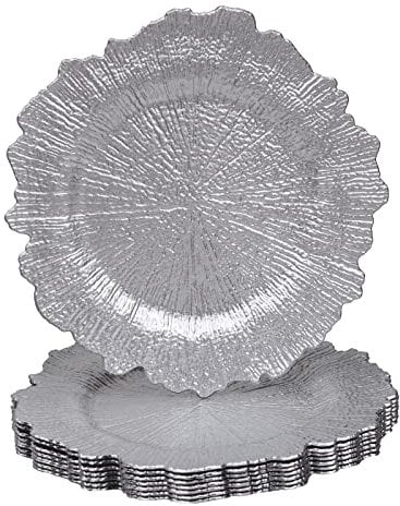 MAONAME 13 Round Silver Charger Plates, Reef Chargers for Dinner Plates, Plastic Plate Chargers for Wedding, Table Decor, Set of 8