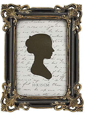 Vintage-Bilderrahmen, 10,2 x 15,2 cm, luxuriöser antiker Bilderrahmen mit Glasfront, Foto-Display, Tisch-Wandbehang, Geschenkideen, Schwarz und Gold
