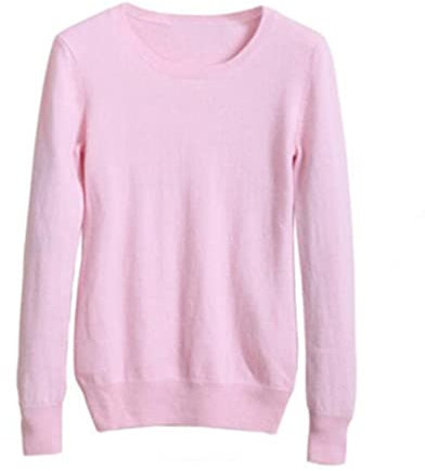 Pull à col rond pour femme 30 % laine - Style décontracté et extensible - Pour l'automne et l'hiver - Rose pâle - L