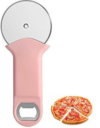 Edelstahl Multifunktions-Pizzaschneider Rad Pizzaschneider mit Flaschenöffner, leicht zu schneiden und zu reinigen (Rosa)