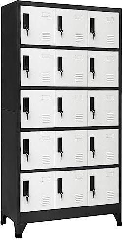vidaXL Locker Cabinet Office Home Indoor Furniture Modern Storage Filing Cabinet Locker with Air Vent Name Tag Holder Anthracite and White Steel