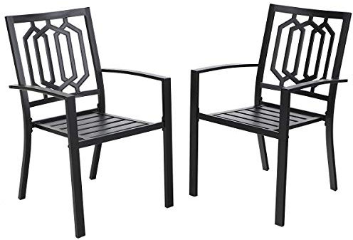 PHI VILLA Garden Outdoor Dining Chairs Set of 2 E-Coating Metal Patio Bistro Stackable Chairs Set, Weather-Resistant Classic Black