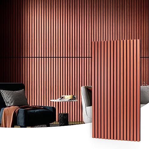 Art3d Lot de 2 panneaux acoustiques à lattes en bois pour mur et plafond - Panneau 3D cannelé absorbant le bruit avec finition bois - Cerise,1,44㎡
