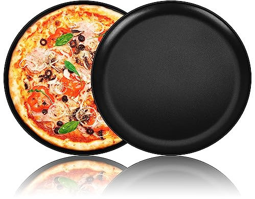 TEAMFAR Pizzablech 2er Set, 26 cm Edelstahl Rund Pizzaform, Pizza Backblech mit Antihaftbeschichtung für Backen & Servieren, Gesund & Langlebig, Leicht zu reinigen