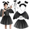 ZZQVIP Mädchen Fledermaus Kostüm Kinder, 4 pcs Halloween Kostüm Set, Stirnband, Flügel, Stock und Rock, für Karneval, Themenparty, Geburtstagsfeier, für Höhe 90-130cm, Vampir Mädchen Kostüm