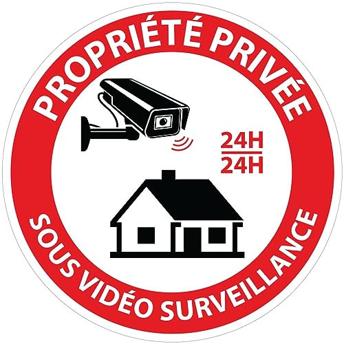 Autocollant Panneau de Sécurité Rigide et Rond - Sticker Adhésif Signalétique Laminé Plastifié Résistant à l'eau et aux UV - Propriete Privee Sous Vidéo Surveillance - Diamètre 24cm