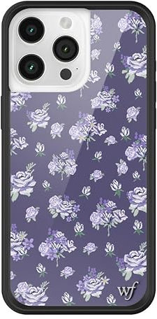 Wildflower Schutzhülle für Apple iPhone 15 Pro Max mit Blumenmuster, blau, dunkelviolett, trendig, schützender schwarzer Stoßfänger, 1,2 m Falltest-zertifiziert, kleines Unternehmen im Besitz von