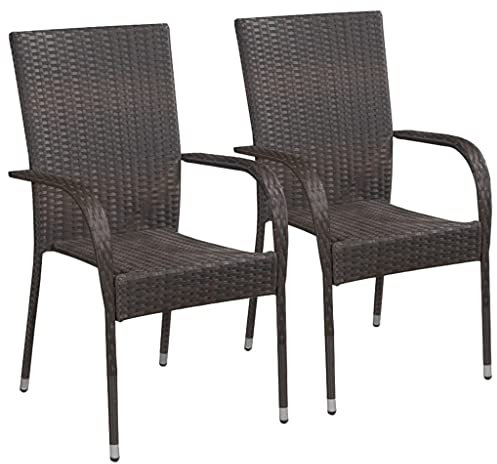 WIFESE Gartenstühle 2 STK. Poly Rattan GartenmöBel Set Gartenstuhl StapelstüHle Garten MöBel RattanstüHle 55,5x53,5x95 cm Braun GartenmöBel Rattan Wetterfest